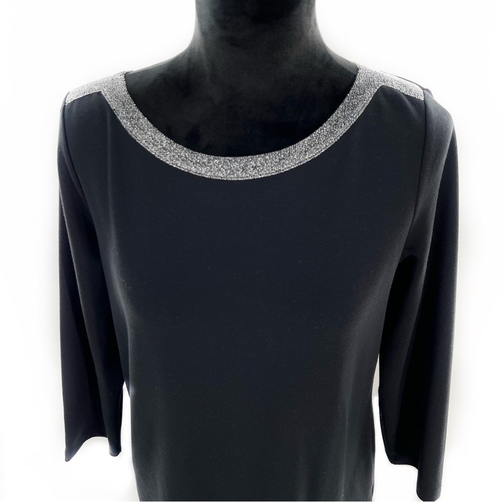 Lands' End Black Silver Metallic Dressy Tunic Top Blouse Size Medium (10-12) - Picture 3 of 13